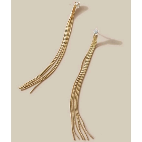 💖 2/$30 Shooting Star rhinestone boho stud long gold tone tassel drop earrings - Picture 10 of 17